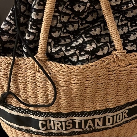 Beige Woven Tote with Black Logo Band - Picture 3 of 4